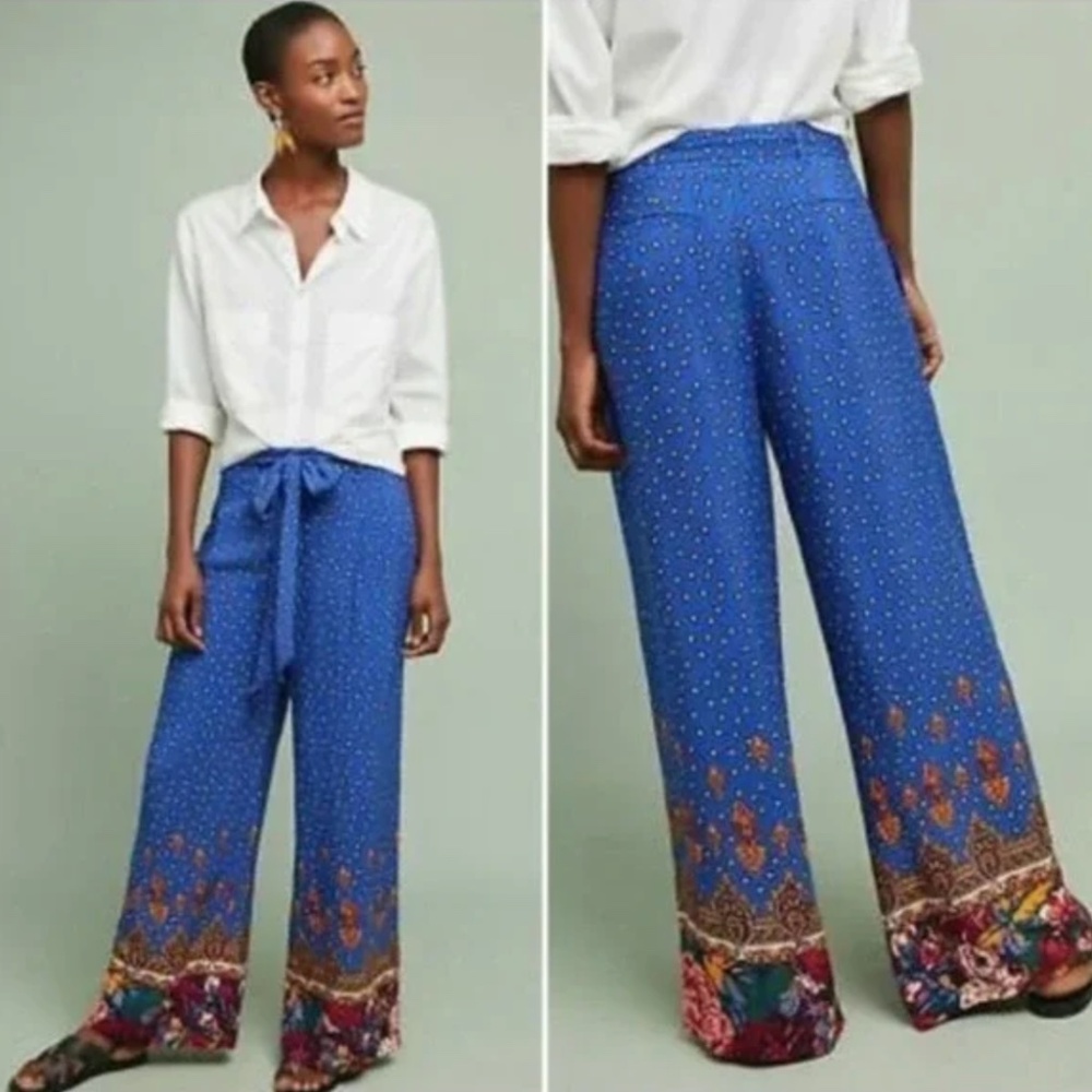 ANTHROPOLOGIE "Ett:Twa" Printed Wide-Leg High-Waisted Boho Pants (Size 8)